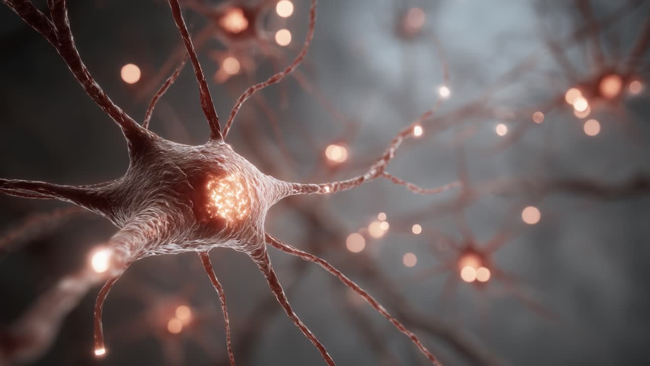 Intricate Close-Up of Neurons Densely Packed with Neural Connections, Visualizing the Complexity of Neurotransmission in a Hypothetical Neural Network
