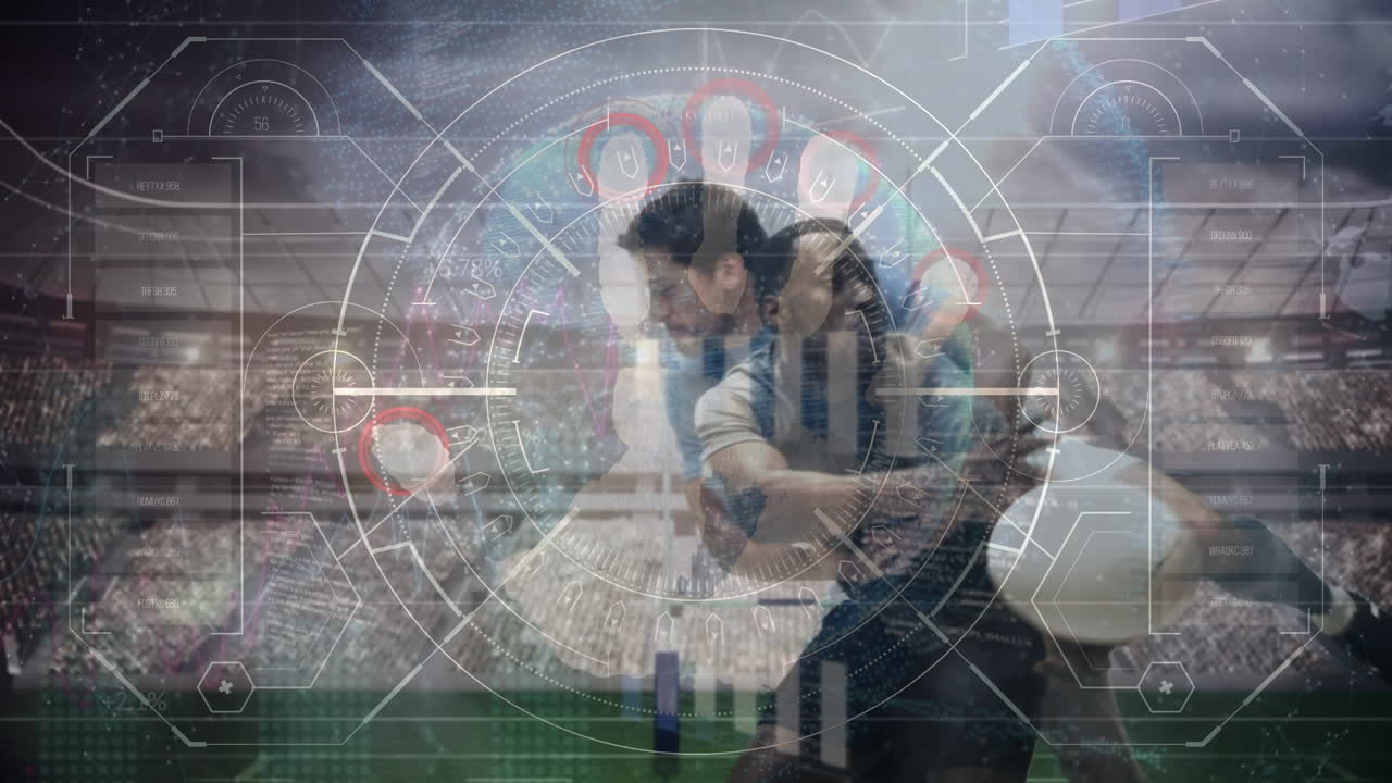 animación de la interfaz digital sobre el jugador de fútbol americano