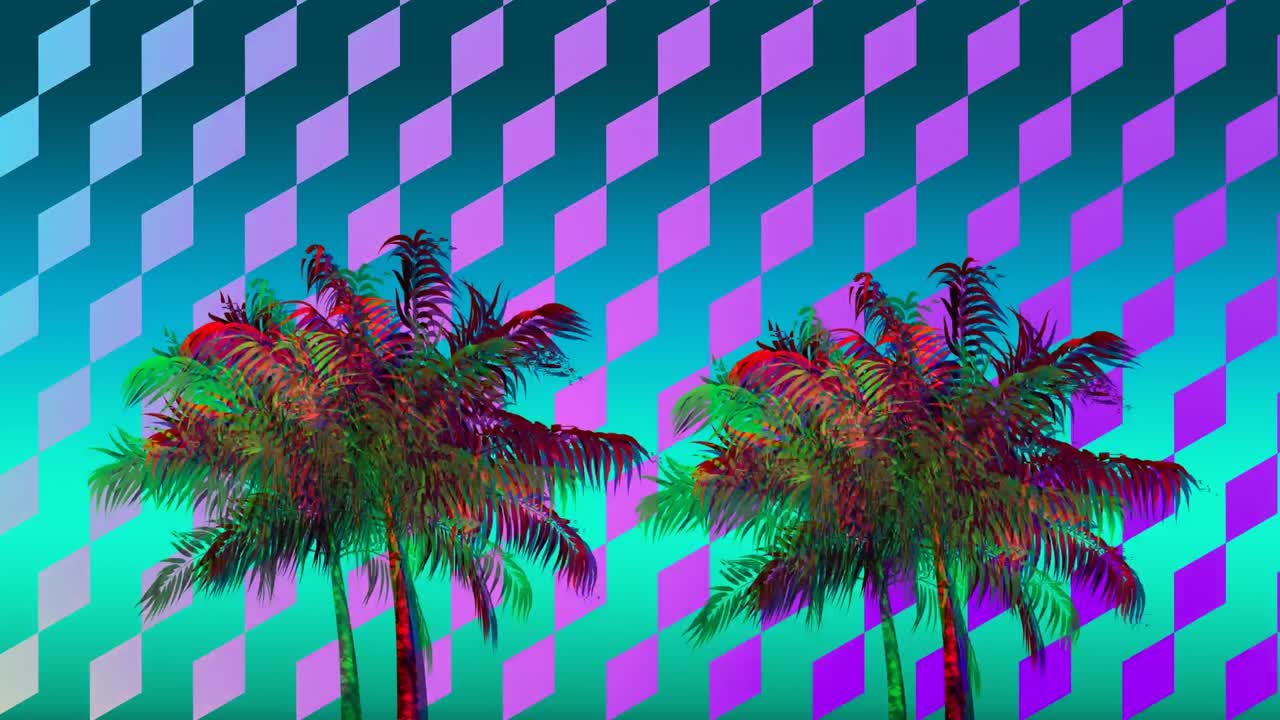 coloridas palmeras y patrones de diamantes
