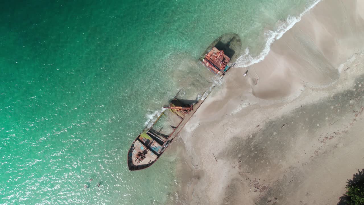 Top shot ship aground on the coast of Manzanillo, Costa Rica