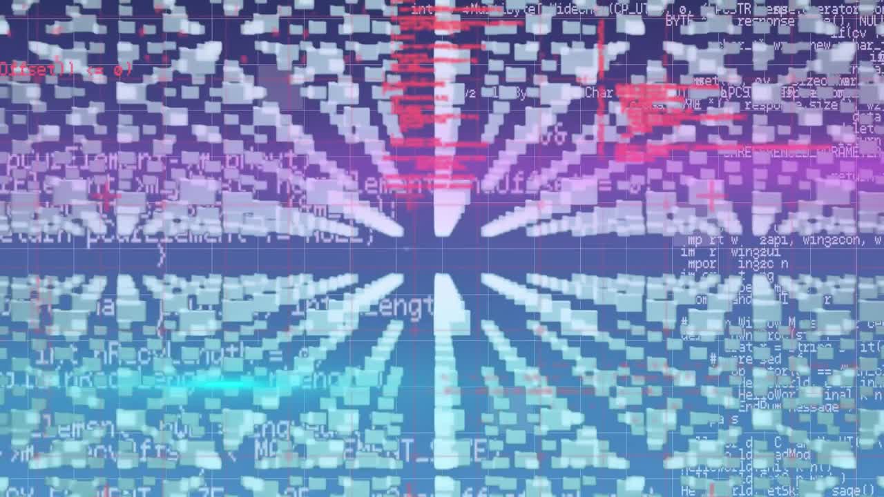 파란색 배경에 데이터 처리를 통해 파일과  ⁇ 락 아이콘의 애니메이션