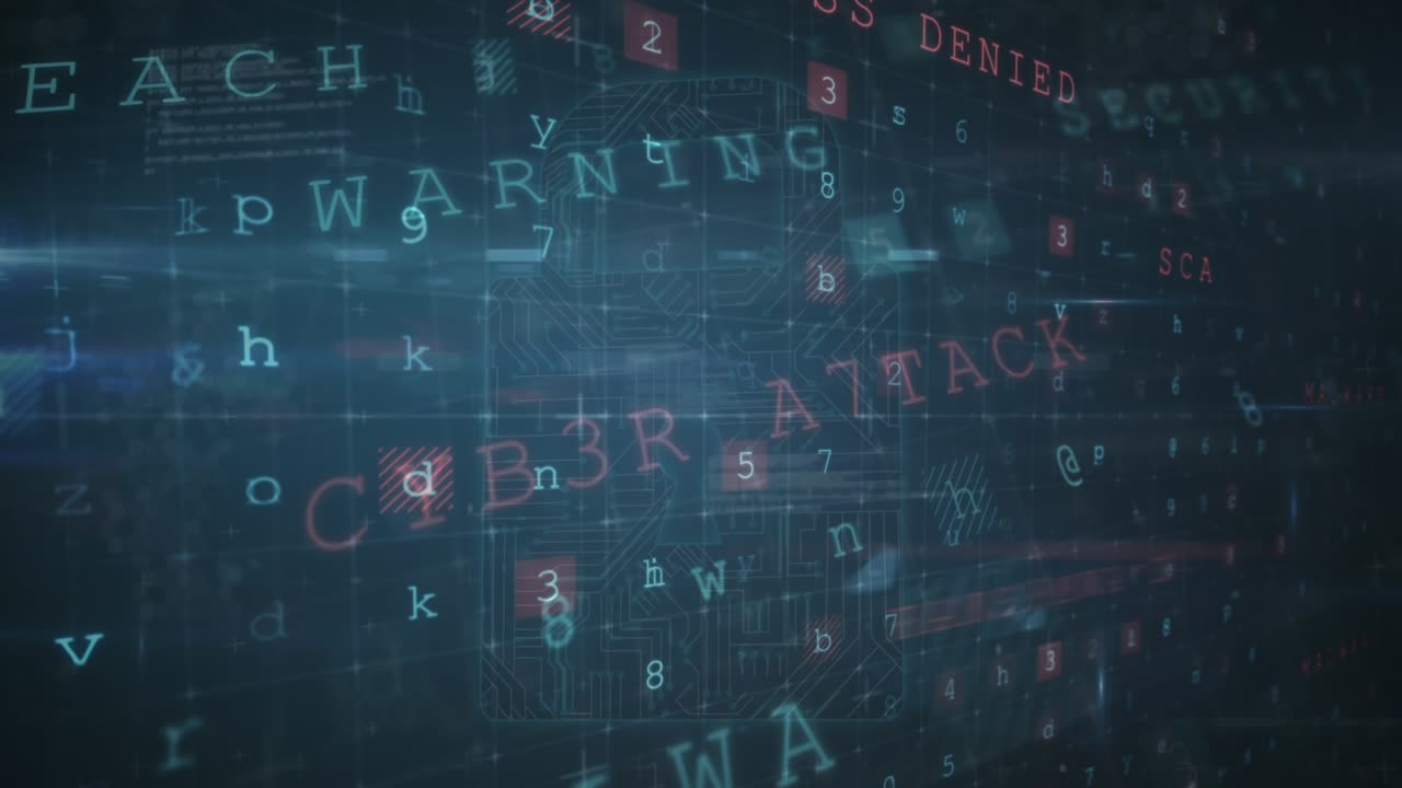 Animation of security padlock and data processing over navy background
