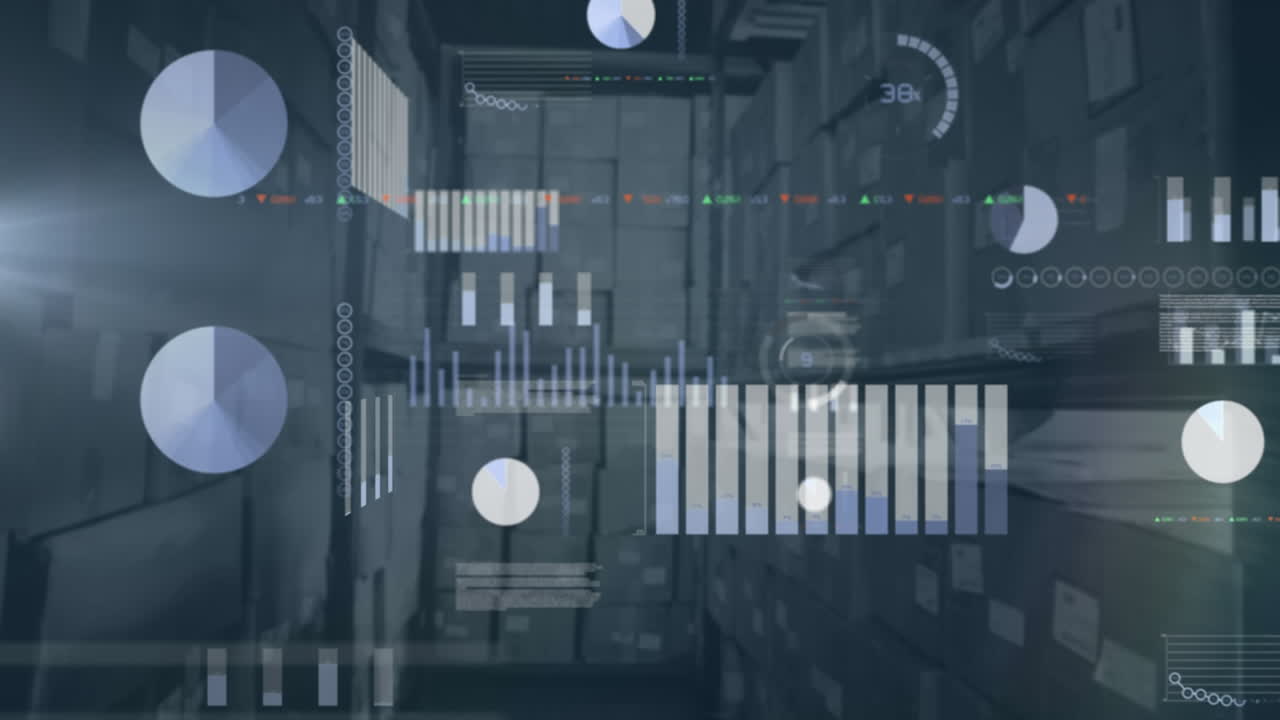 animación de diversos datos y gráficos sobre el almacén