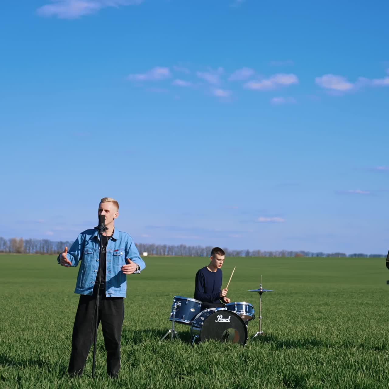 Music band plays in nature