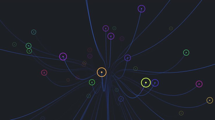 futuristische bloemen met ringen en lijnen op zwart verloop 1