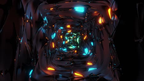 endless abstract fantasy elven tunnel corridor with glowing lights and reflective metal contur 3d illustration motion background live wallpaper visual samples vj loop