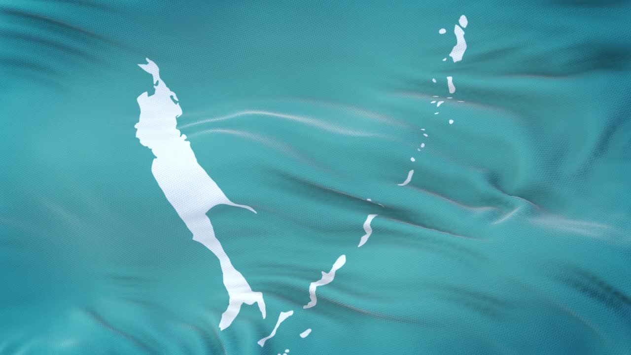 Sakhalin oblast (Federal subject of Russia) flag waving in the wind with highly detailed fabric texture. Seamless loop