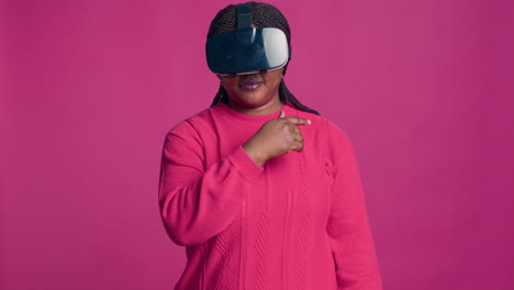 innovative young woman using vr headset