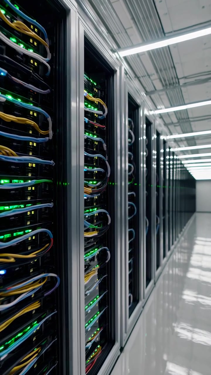 Dolly Shot Moving Through Modern Data Center Server Room