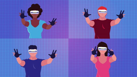 virtual reality tech animation with interracial people using masks