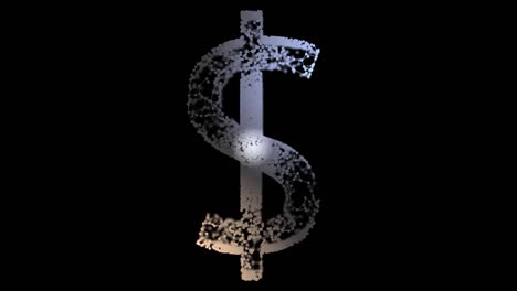 usa dollar icon rotating and collapsing over dark background.