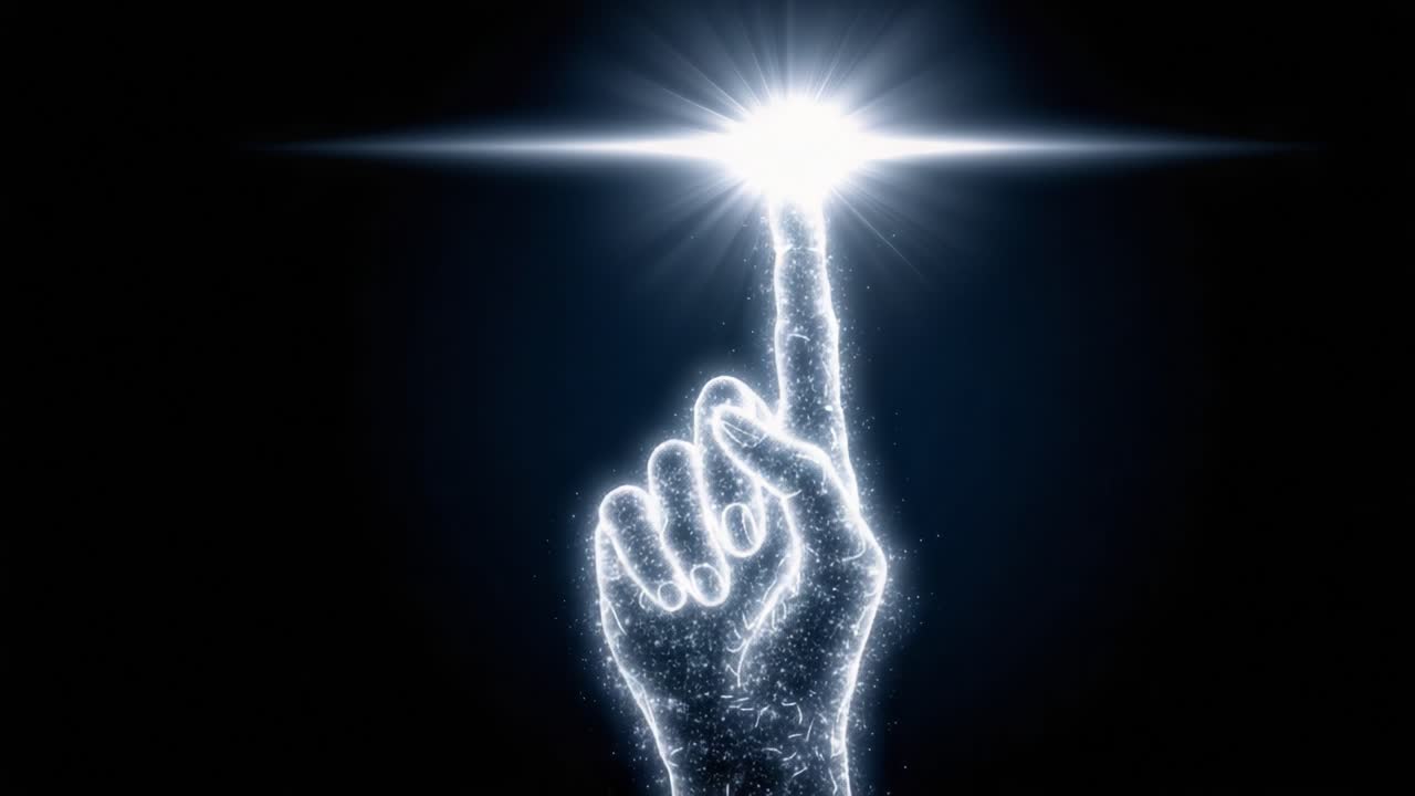 Un dedo resplandeciente apuntando hacia el universo: Iluminando posibilidades a través del poder de la imaginación y la creatividad.