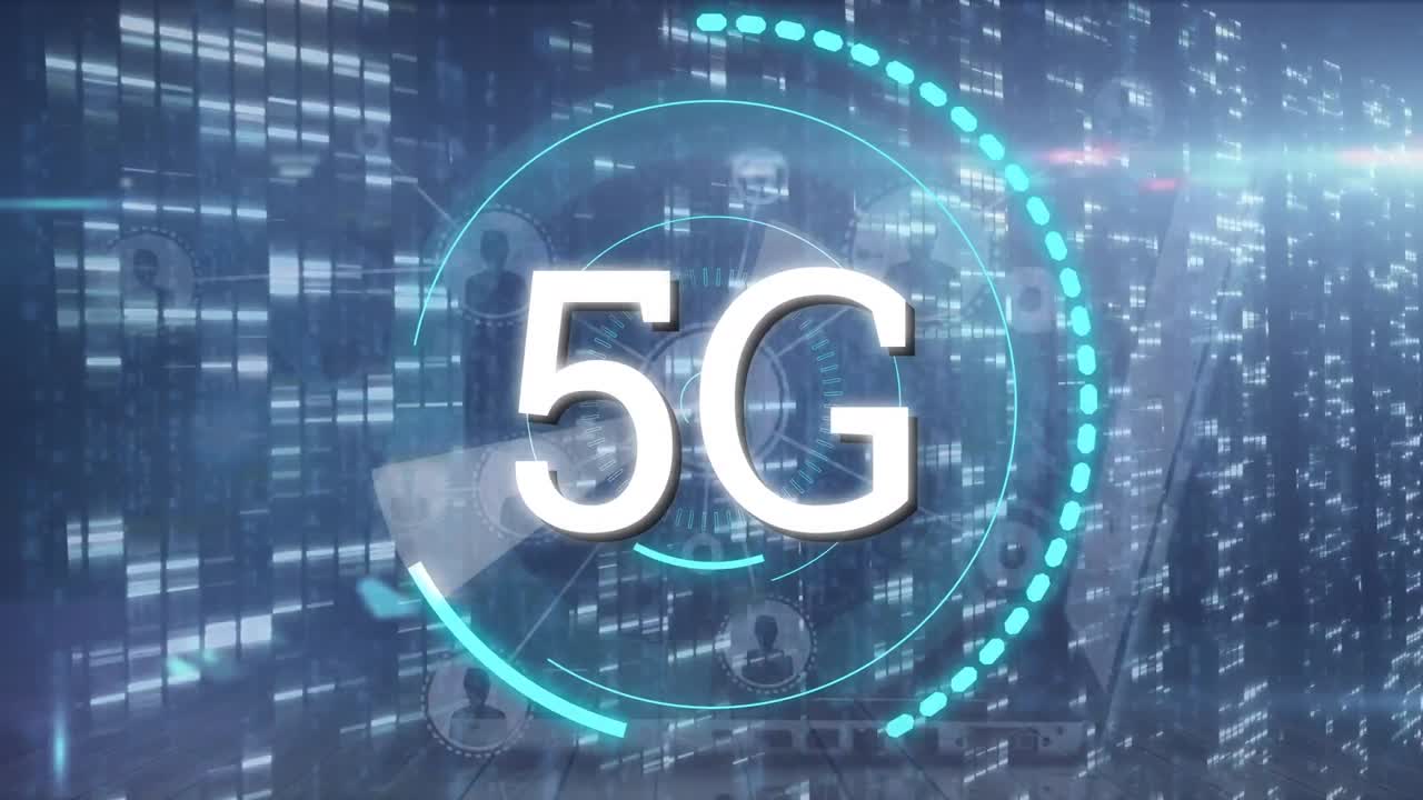 animazione di 5g sull'elaborazione dei dati sullo sfondo della marina