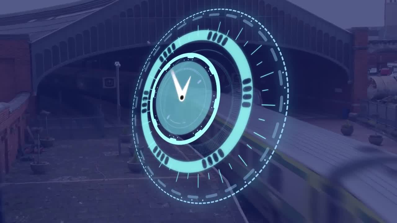 animación del reloj moviéndose rápidamente sobre el tren