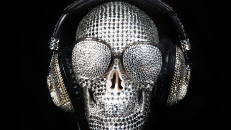 amazing diamond covered skull with  headphones and sunglasses