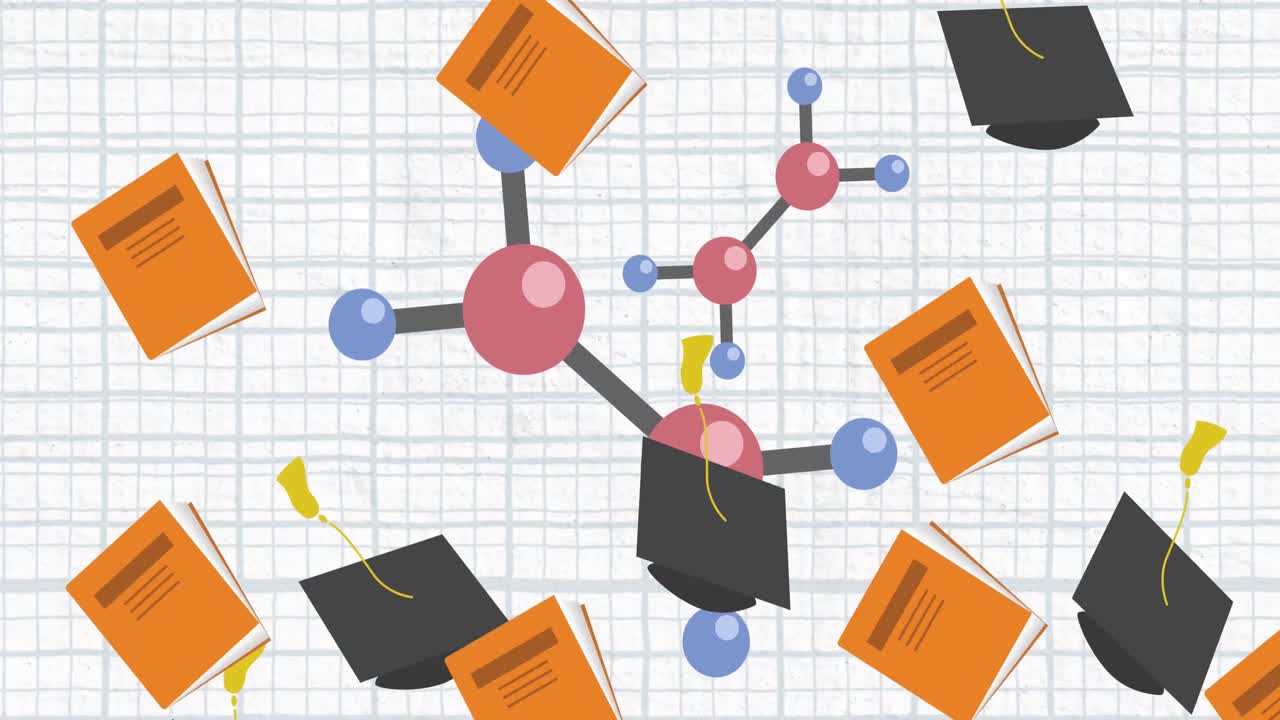 사각형 종이에 노트북과 졸업 모자의 애니메이션