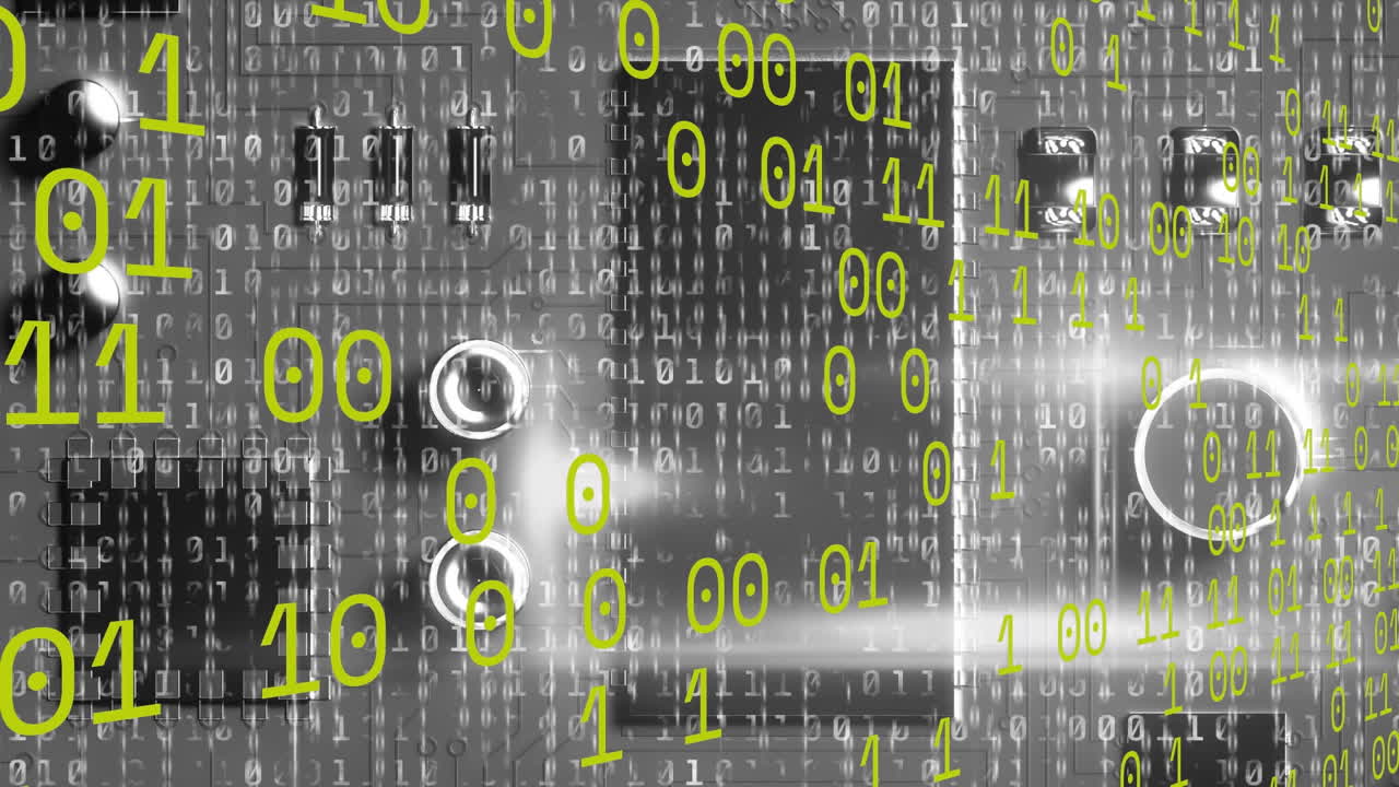 animación del procesamiento de datos en una placa de circuitos informáticos