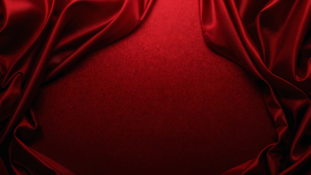 Luci da studio che illuminano drappeggi di raso rosso che si stringono intorno a una base ruvida, rivelando lo spazio centrale