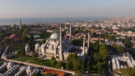 suleymaniye mosque in istanbul, turkey. amazing orbiting aerial view