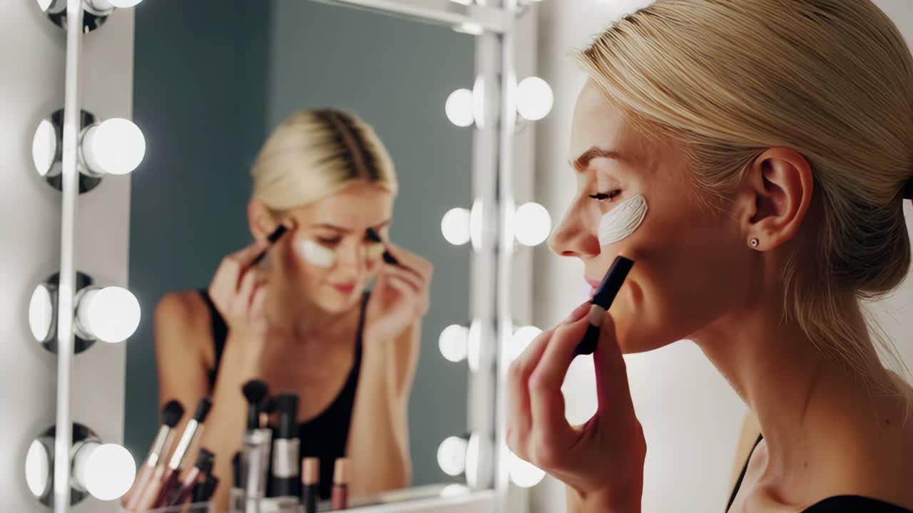 mujer aplicando maquillaje