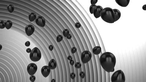 animation of black balloons over pattern on grey background