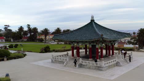 aerial: korean friendship bell, san pedro, california