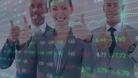animación del procesamiento de datos financieros sobre diversas personas de negocios en la oficina