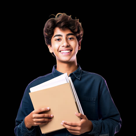 smiling student holding books animation isolated asset, transparent 4k video, alpha channel, prores