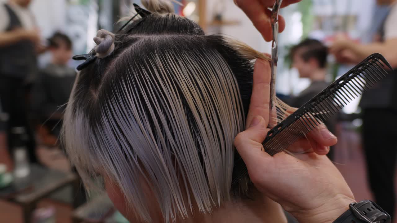 Hairdresser cutting hair