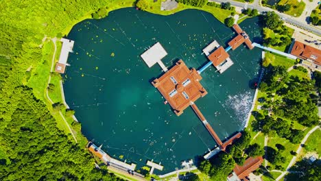 Aerial-4K-drone-footage-of-Thermal-Lake-of-Hévíz-in-Hungary