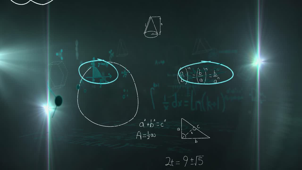 animación del procesamiento de datos matemáticos en pantallas.
