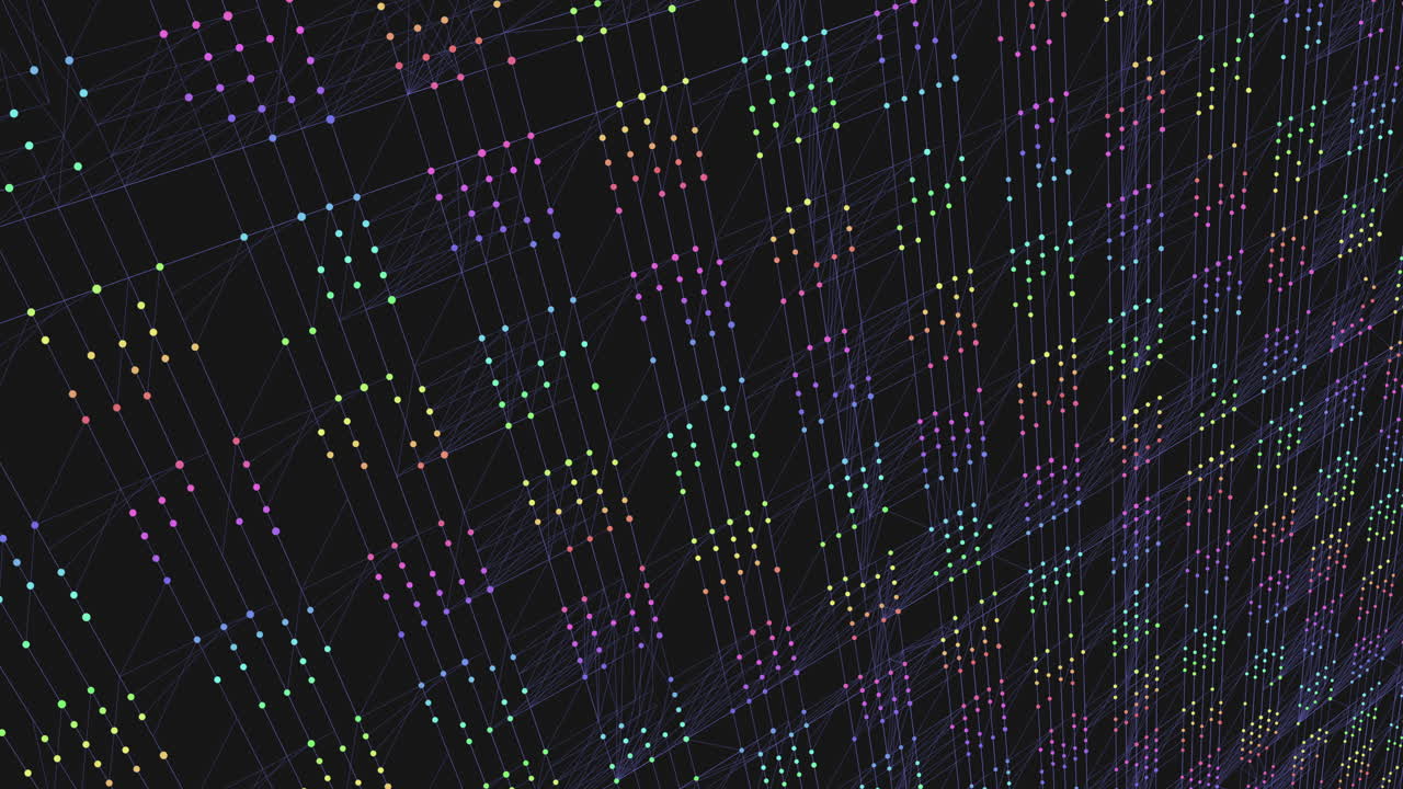 Vibrant circuit board showcases interconnected network of colorful dots