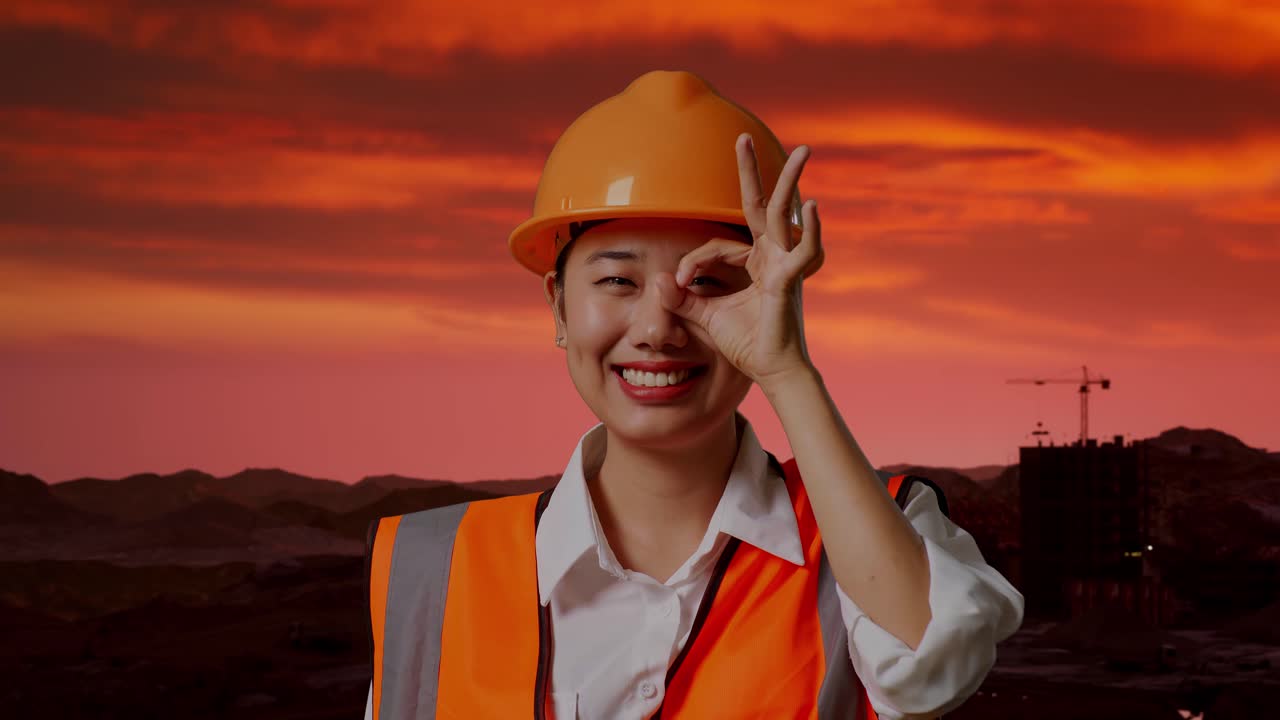 ingeniera en el sitio de construcción de sunset