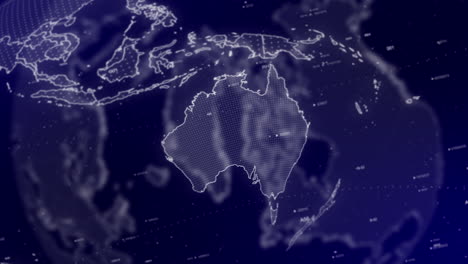 a cinematic video background showcases a digital globe rotating, zooming in on australia country