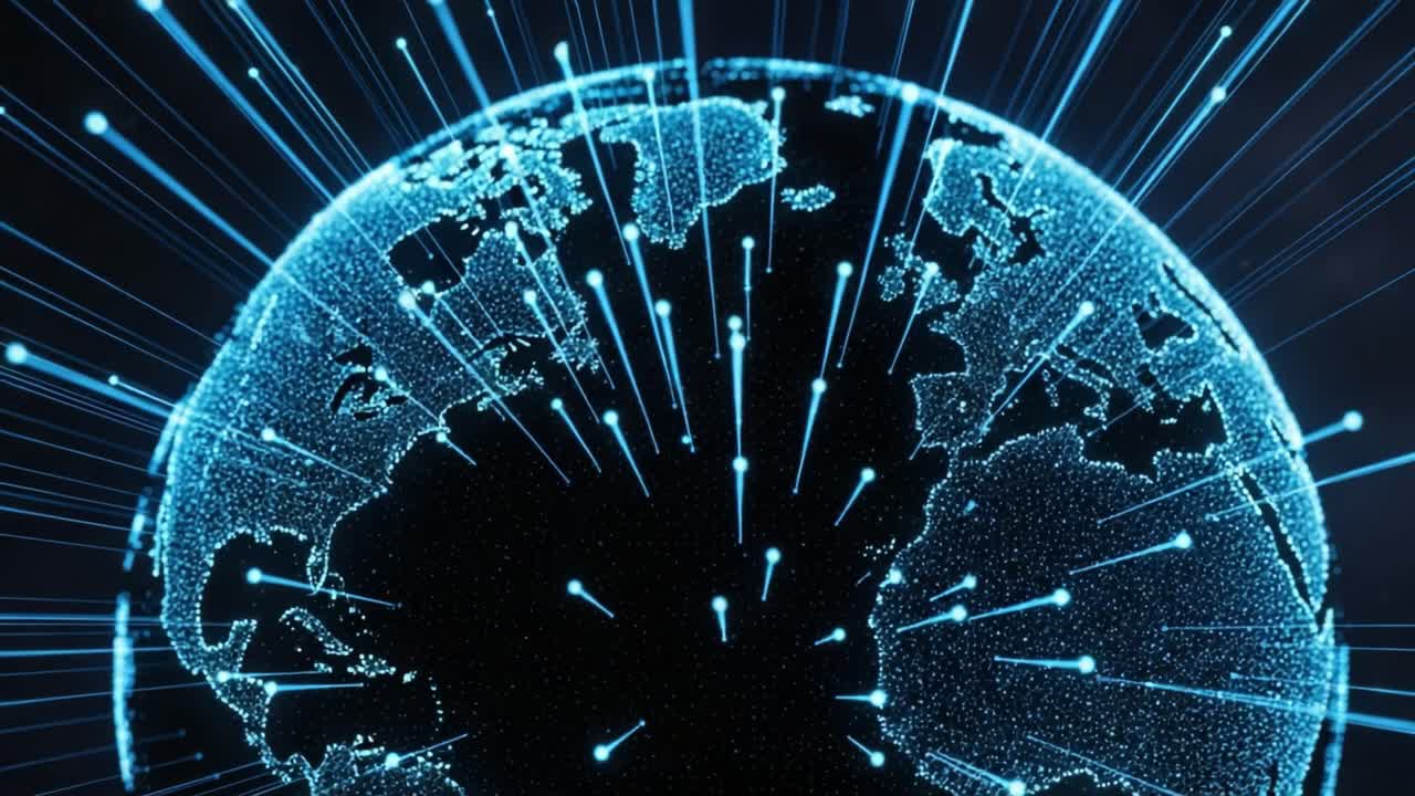 A Dynamic Visualization of Global Connectivity: Exploring the Life and Movement of Data Through a Vibrant, Particle-Enhanced Earth Representation
