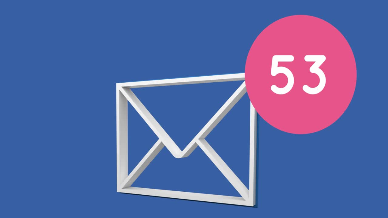 Animazione di un'icona di messaggio con numero variabile all'interno di un cerchio su sfondo blu.