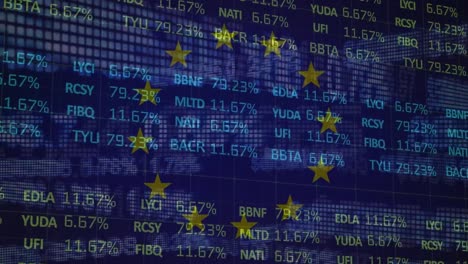 animation of diverse financial data and graphs over european union flag