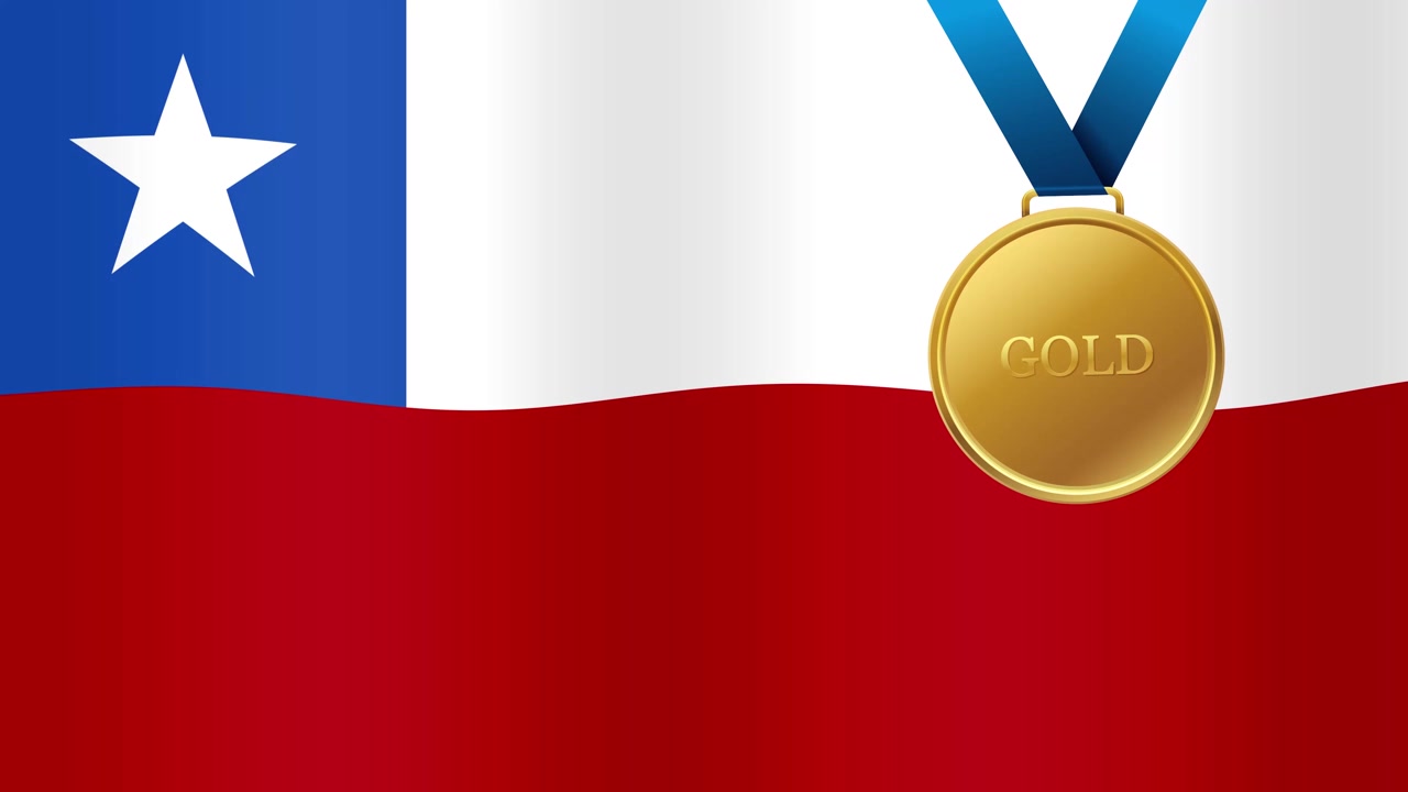 Gouden medaille boven wapperende vlag van Chili