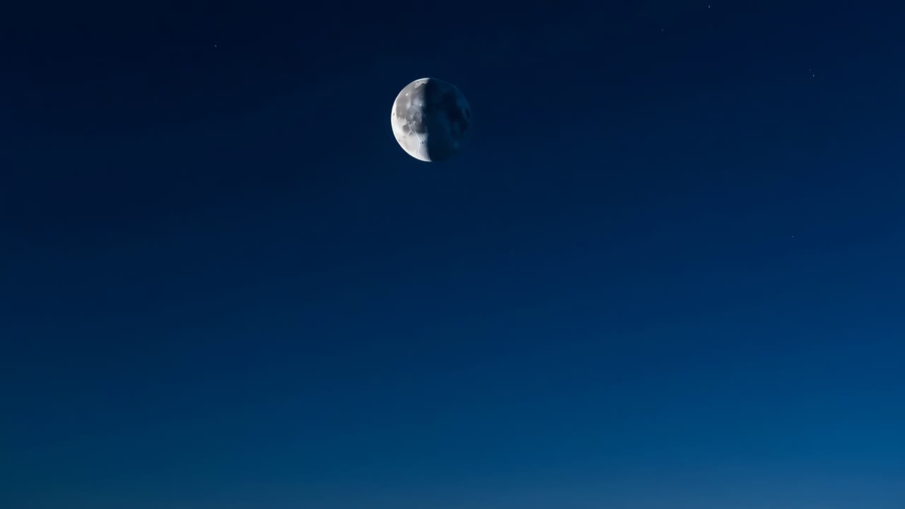 Quarter Moon in a Dark Blue Night Sky