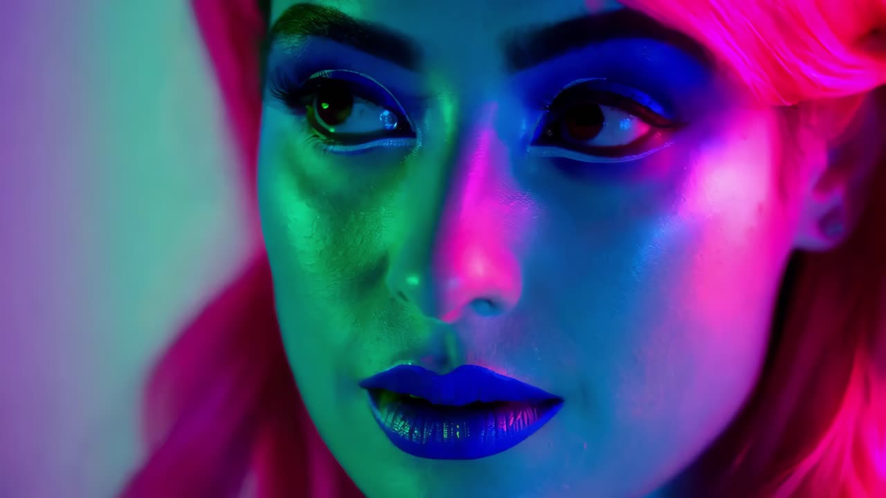retrato en neón de una mujer en primer plano