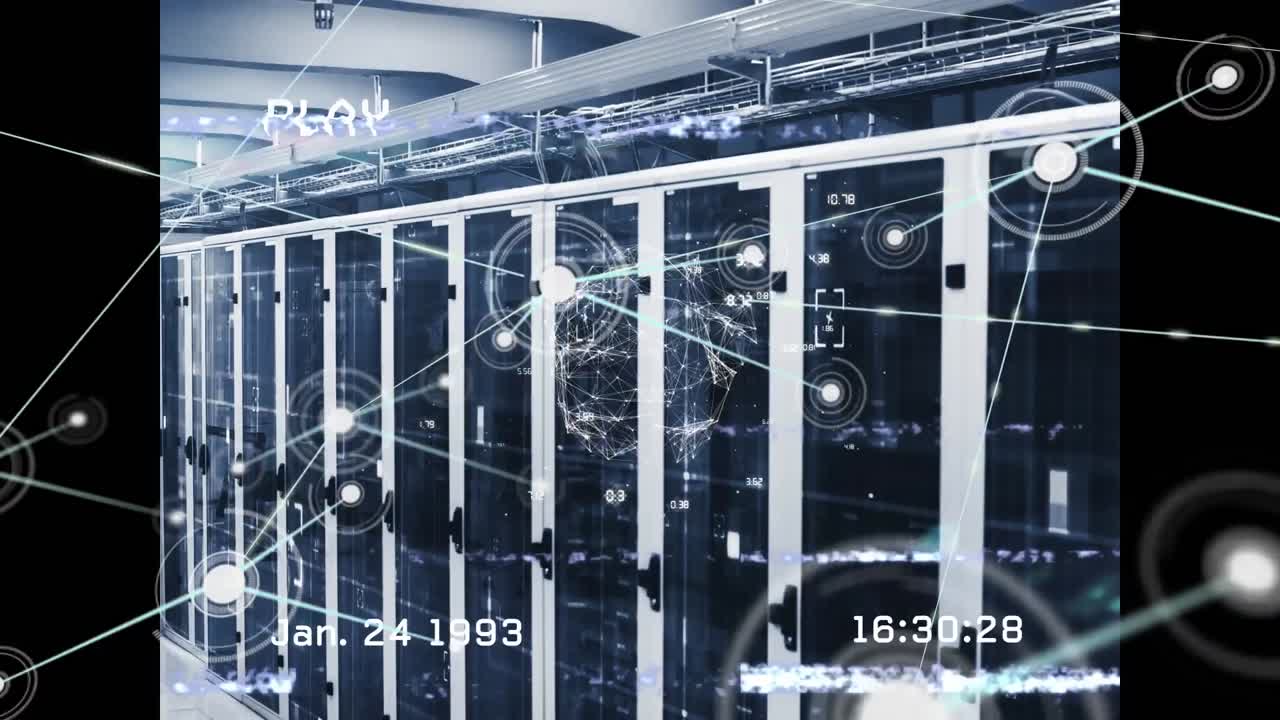 animación de la red de conexiones a través de la sala de servidores