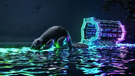 cyberpunk beaver by the water