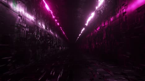 vuelo sin fin en un corredor metálico futurista con iluminación de neón. tecnología y concepto futuro. bucle sin costuras 3d render. espectro de luz azul moderno