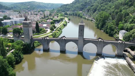 famous medieval , valentré bridge cahors france drone , aerial , view from air