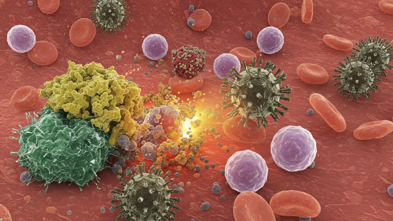 Dynamic Interaction of Immune Cells and Pathogens: A Detailed Visual Representation of Cellular Defense Mechanisms during Infection Events