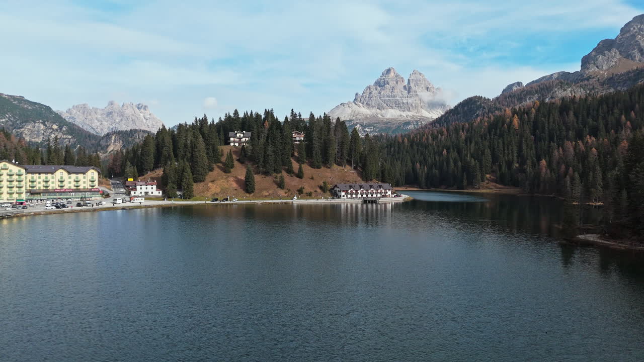 Stunning Aerial View of Lake Sorapis in the Dolomites Mountains, Italy