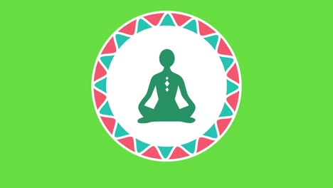video en 4k de un ícono meditando sobre un fondo verde.