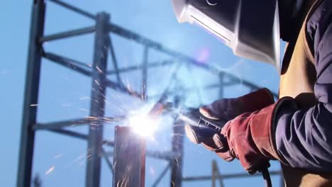 welding metal structures on a construction site
