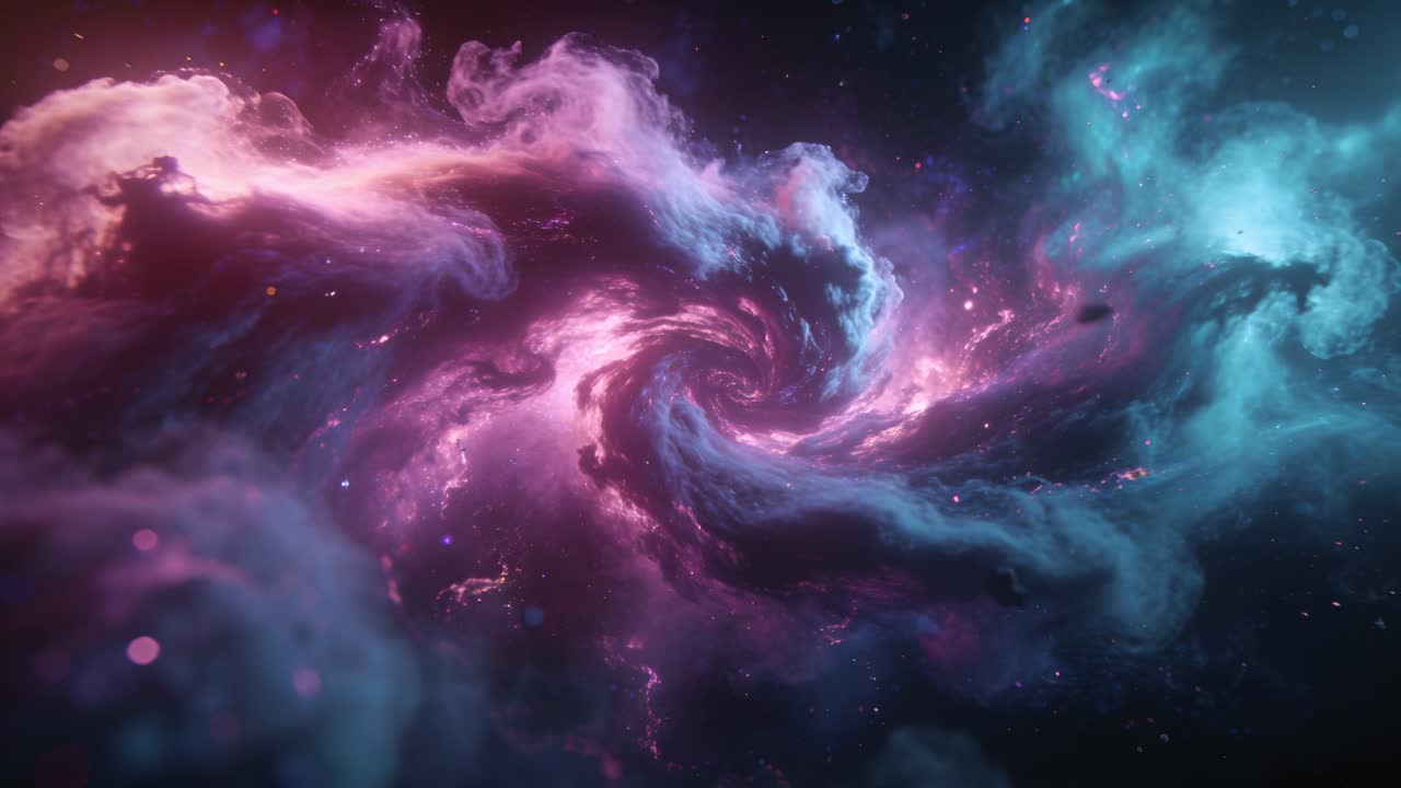 Vertical video: Gravity drawing spiral nebula into bright core in deep space, with glowing filament