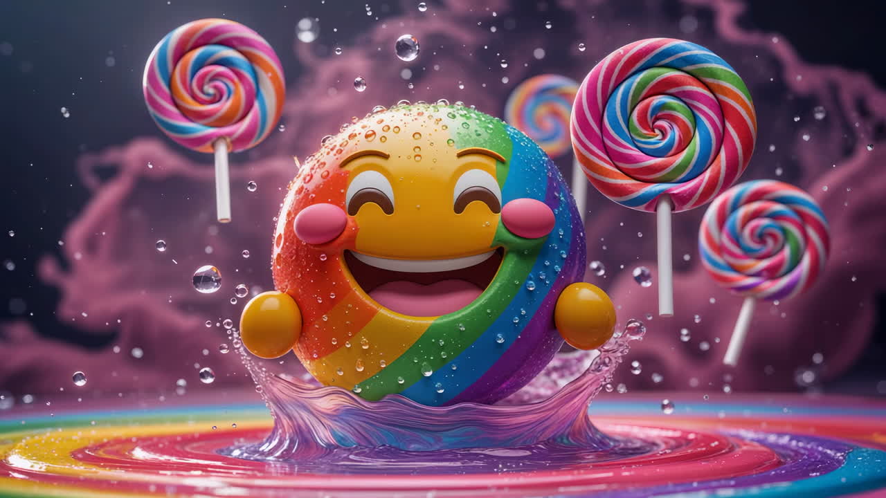 Colorful Rainbow Emoji Splashing with Lollipops